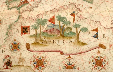 ヨーロッパとイギリス諸島およびスカンジナビアの一部を含む地中海地域の海図。
